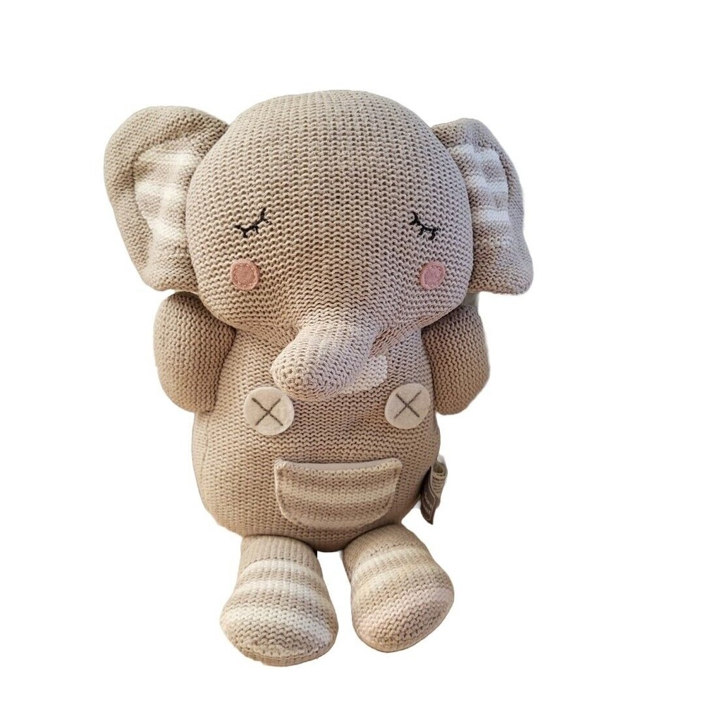 Theodore Elephant Living Textiles Knitted Gray Plush With Rattle Stuffed Toy